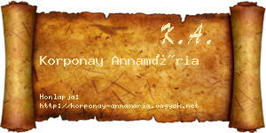 Korponay Annamária névjegykártya